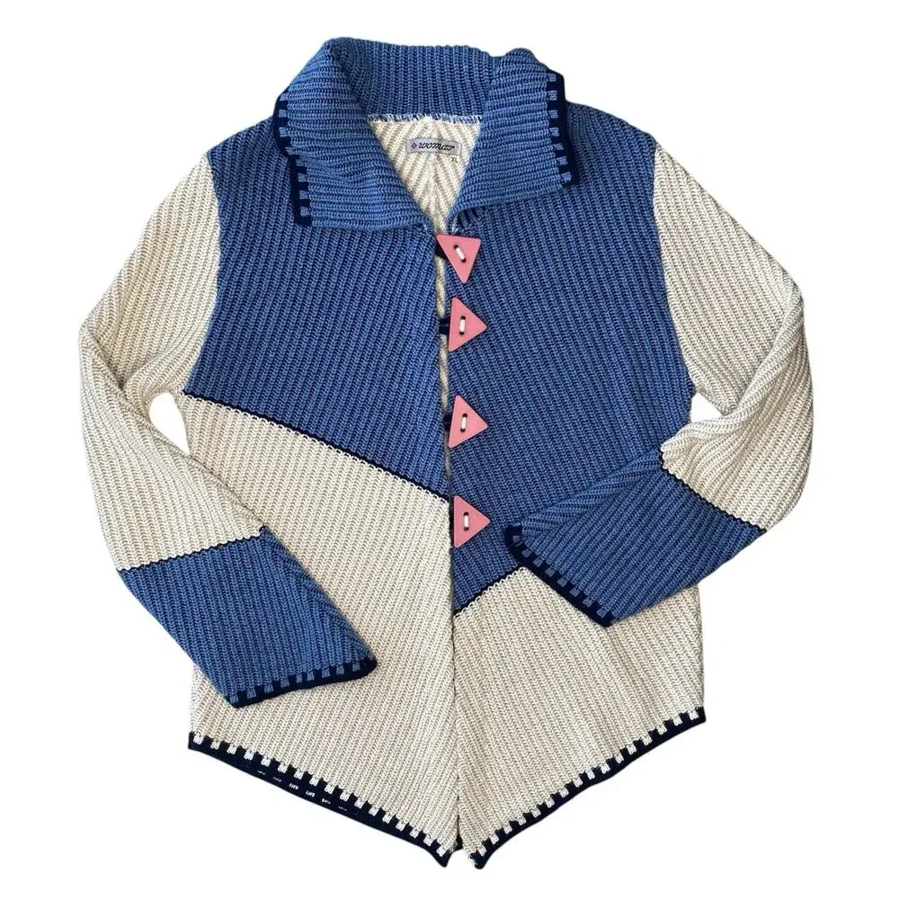 VINTAGE Sweater Womens XL Asymmetrical Funky Artsy Cozy Wacky Retro Big Buttons
